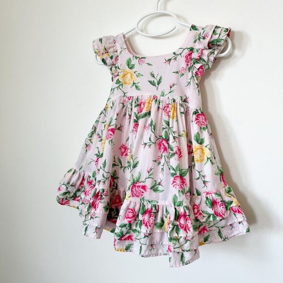 Janie and Jack Pink Floral Ruffle Dress & White Cardigan 6-12 mo Spring Easter - Picture 3 of 13